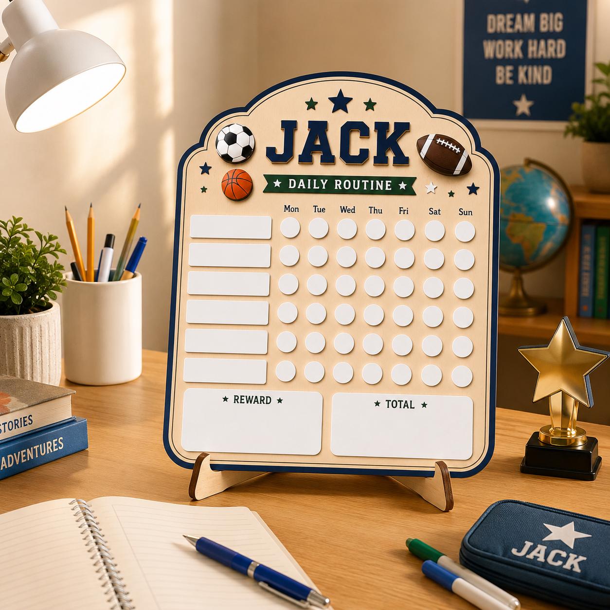 Personalized Sports Chore Chart for Kids | Dry Erase Routine Board | Custom Reward Chart | Wooden Daily Responsibility Tracker - product image 2