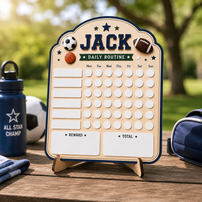 Personalized Sports Chore Chart for Kids | Dry Erase Routine Board | Custom Reward Chart | Wooden Daily Responsibility Tracker - main product image