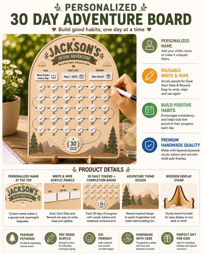 Personalized Habit Tracker for Kids | 30 Day Reward Board | Custom Wooden Routine Chart | Dry Erase Goal Tracker | Montessori Learning Gift - product image 5