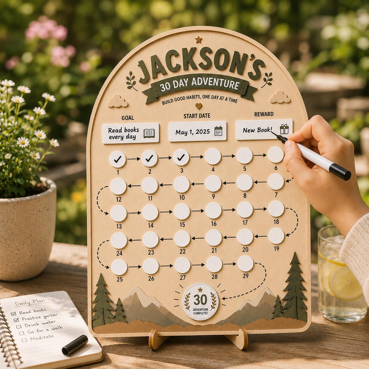 Personalized Habit Tracker for Kids | 30 Day Reward Board | Custom Wooden Routine Chart | Dry Erase Goal Tracker | Montessori Learning Gift - main product image