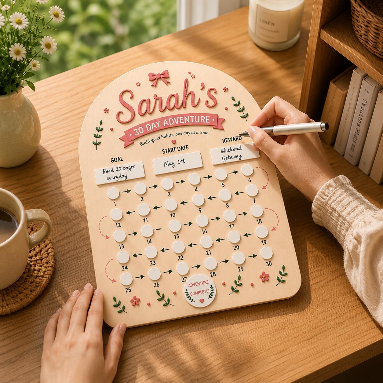 Personalized 30 Day Habit Tracker | Custom Kids Reward Chart | Dry Erase Routine Board | Chore Chart for Kids | Motivation Goal Tracker Gift - main product image