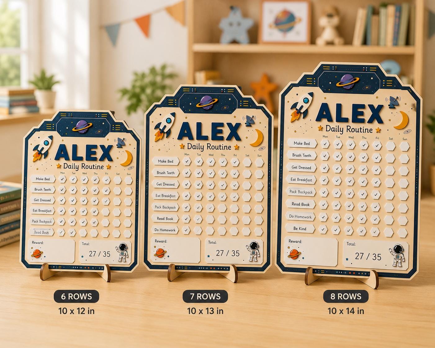 Personalized Daily Routine Chart for Kids | Montessori Chore Chart | Custom Name Habit Tracker | Dry Erase Reward Board, Space Daily Routine - product image 4