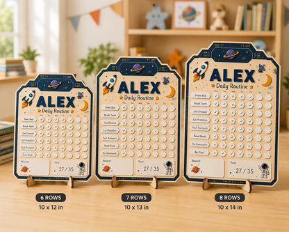 Personalized Daily Routine Chart for Kids | Montessori Chore Chart | Custom Name Habit Tracker | Dry Erase Reward Board, Space Daily Routine - product image 4