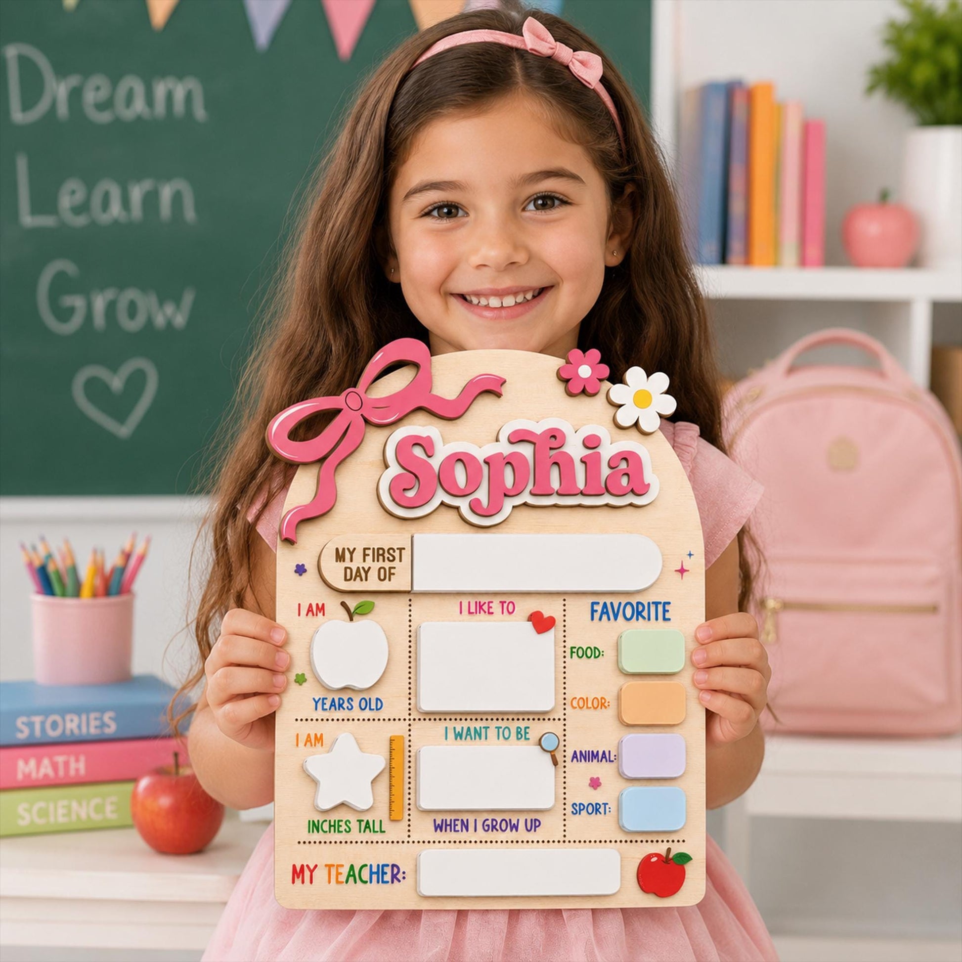 Custom First Day of School Sign, First and Last Day School Board, Preschool Kindergarten Photo Prop, Reusable Dry Erase Back to School Sign - product image 3