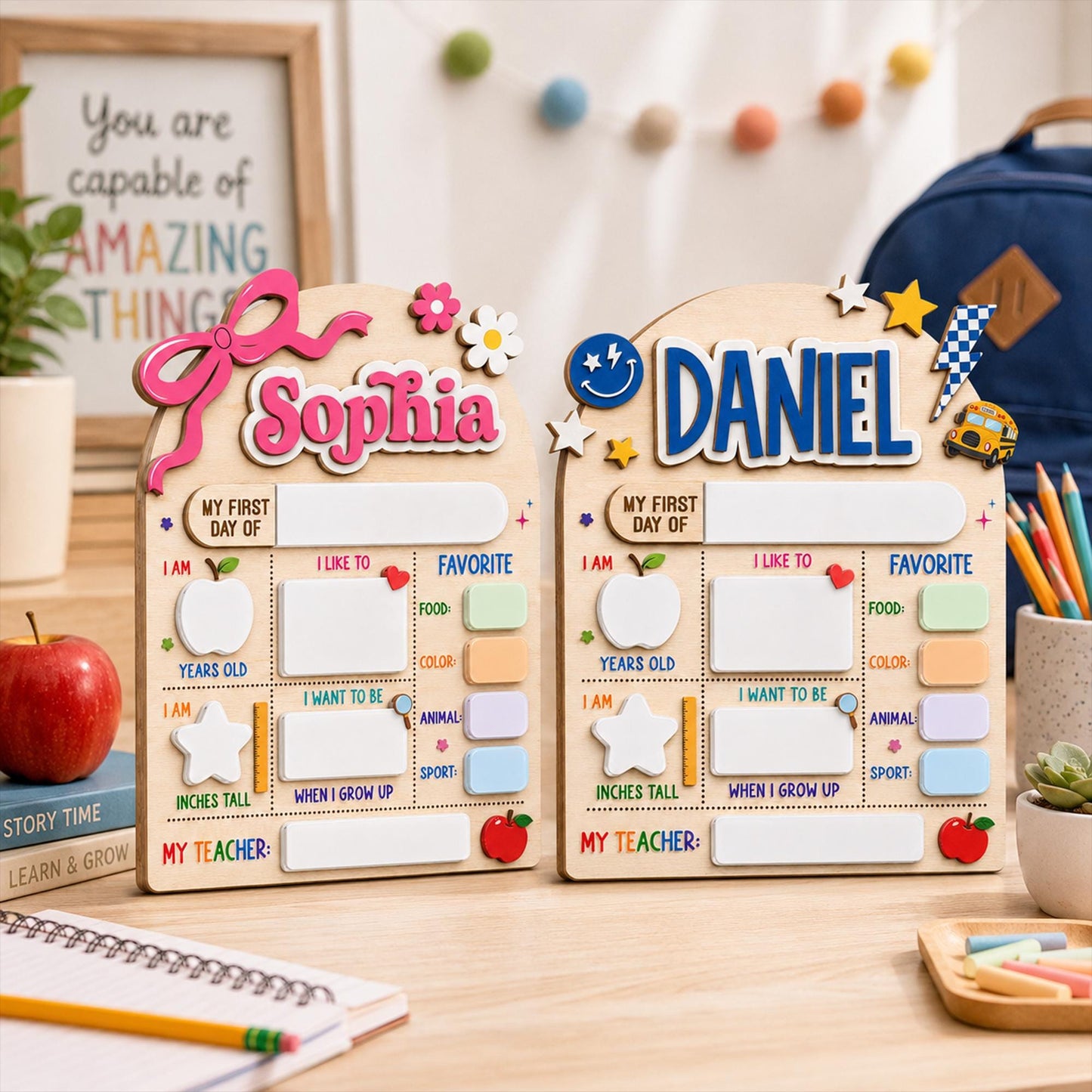 Custom First Day of School Sign, First and Last Day School Board, Preschool Kindergarten Photo Prop, Reusable Dry Erase Back to School Sign - product image 15