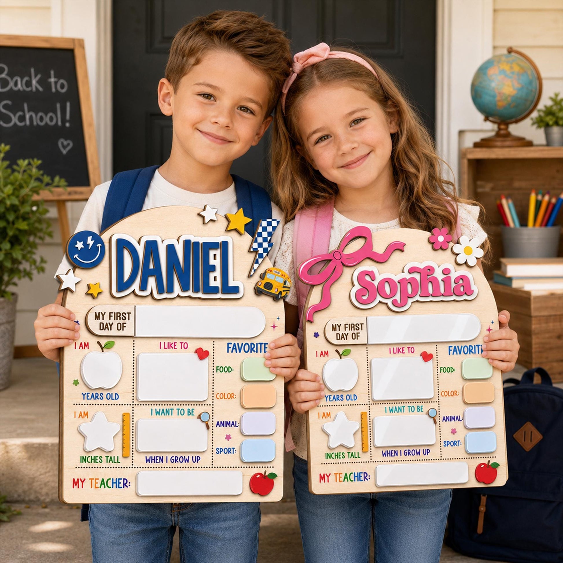 Custom First Day of School Sign, First and Last Day School Board, Preschool Kindergarten Photo Prop, Reusable Dry Erase Back to School Sign - main product image