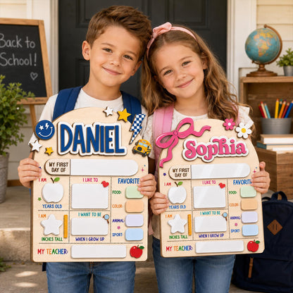 Custom First Day of School Sign, First and Last Day School Board, Preschool Kindergarten Photo Prop, Reusable Dry Erase Back to School Sign - main product image