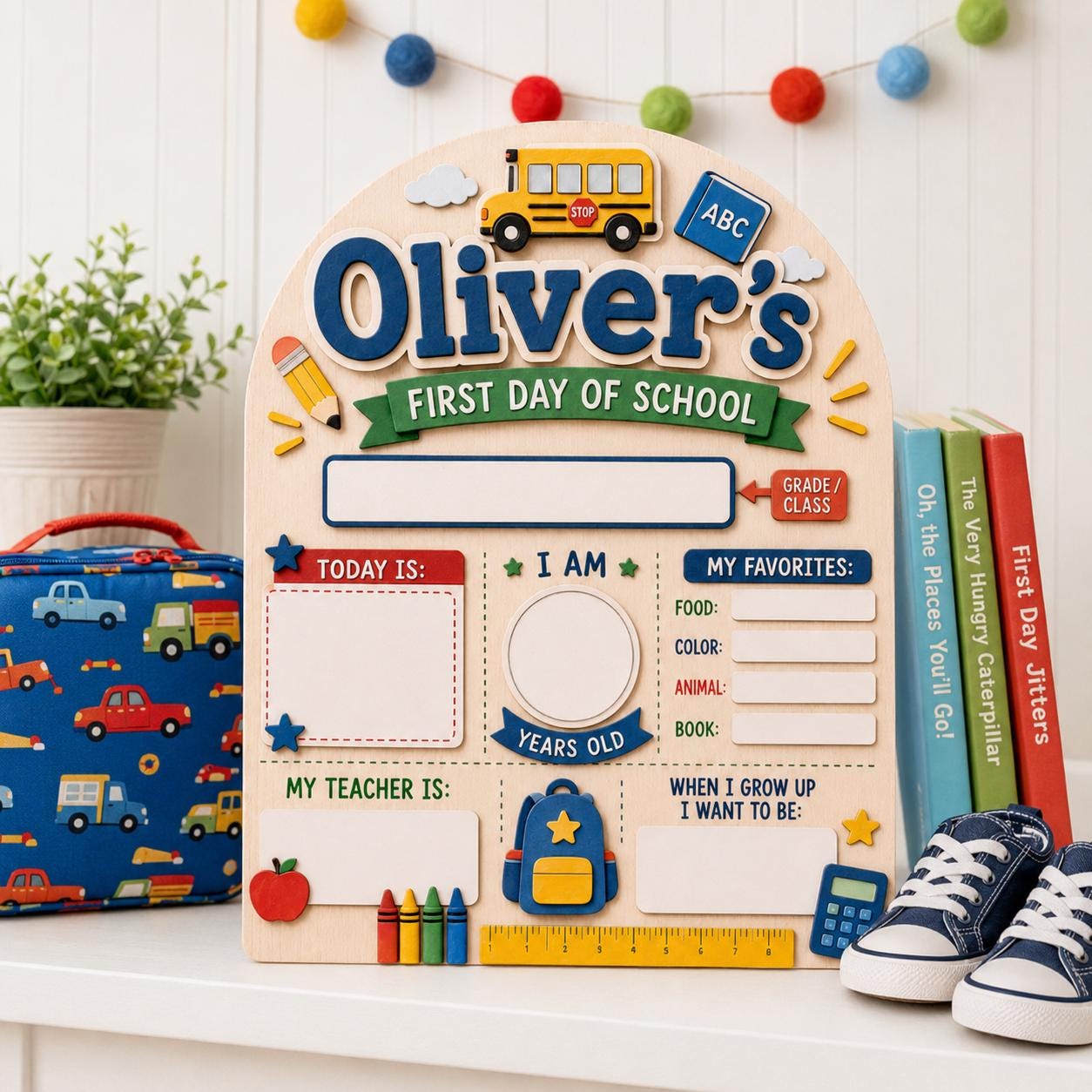 Personalized First Day of School Sign, Kids Photo Prop, Milestone Board, Back To school gift, New school gift - main product image