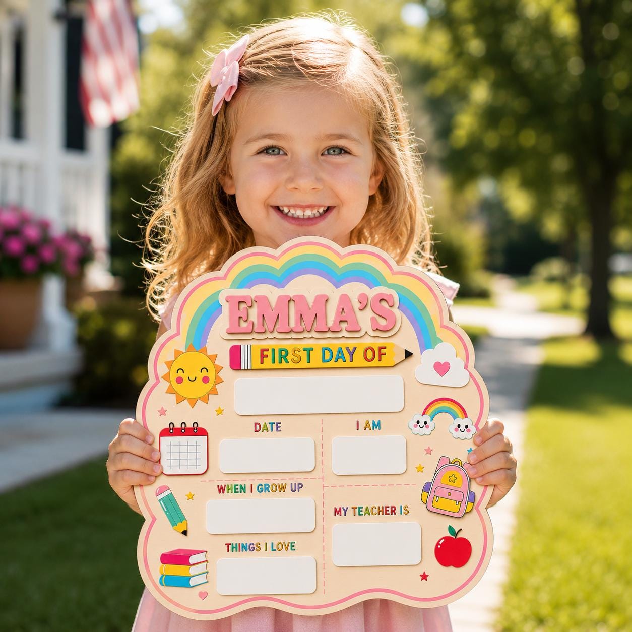 Personalized First Day of School Sign, Rainbow Back to School Board, Custom Name Milestone Sign, Preschool Kindergarten Photo Prop - product image 3