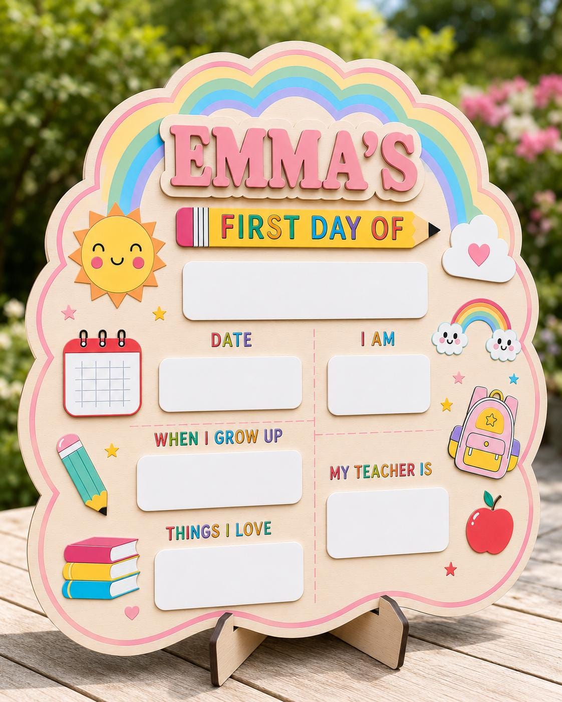 Personalized First Day of School Sign, Rainbow Back to School Board, Custom Name Milestone Sign, Preschool Kindergarten Photo Prop - product image 4