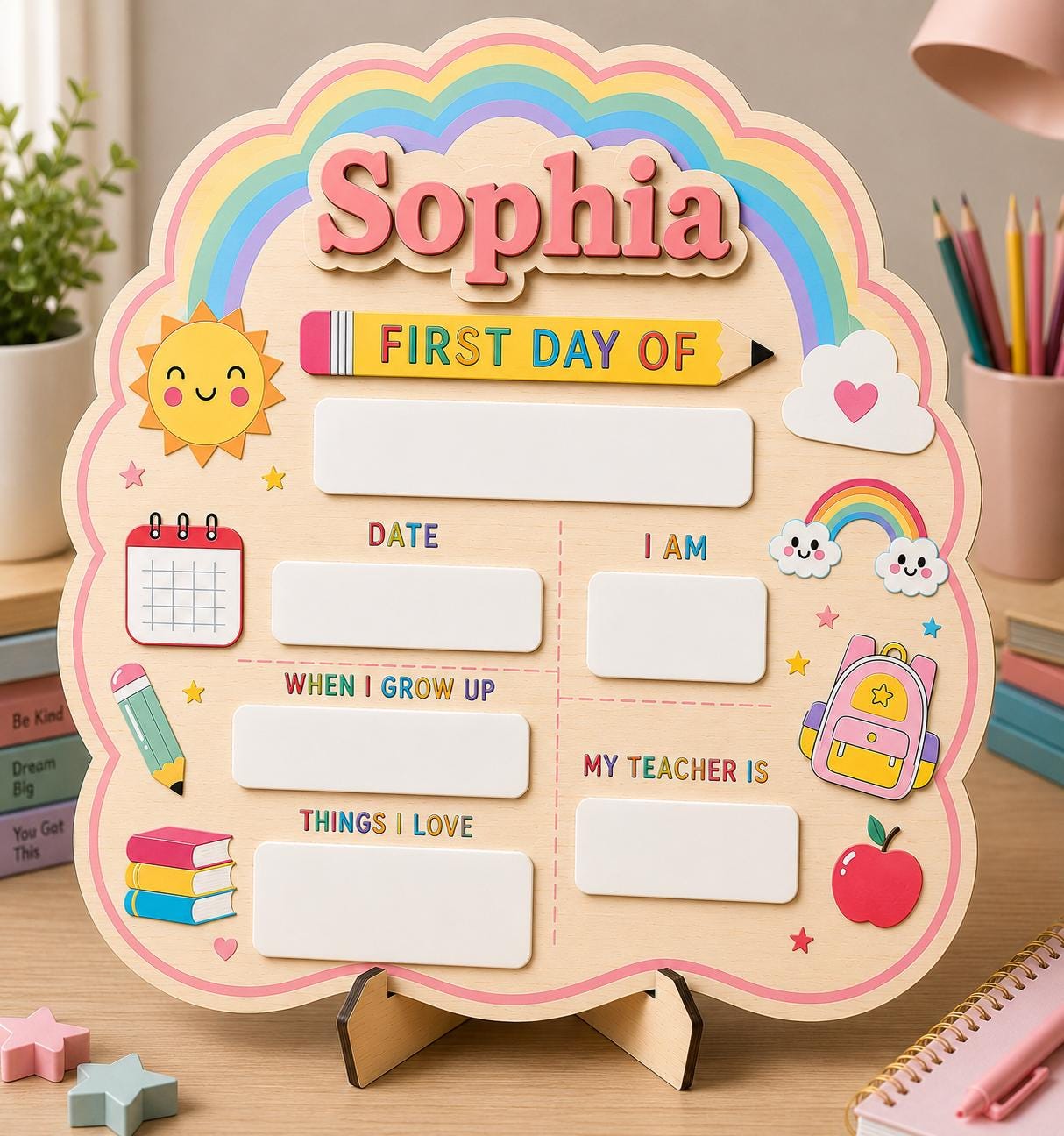 Personalized First Day of School Sign, Rainbow Back to School Board, Custom Name Milestone Sign, Preschool Kindergarten Photo Prop - product image 5
