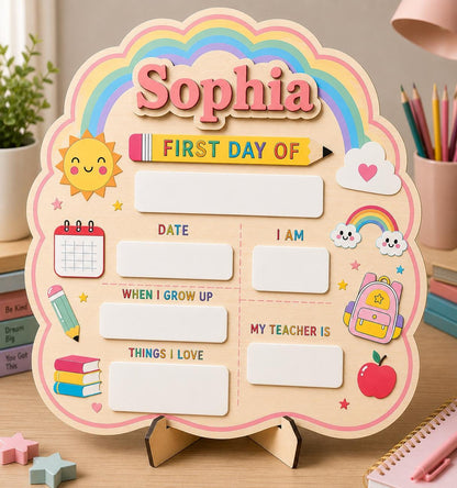 Personalized First Day of School Sign, Rainbow Back to School Board, Custom Name Milestone Sign, Preschool Kindergarten Photo Prop - product image 5