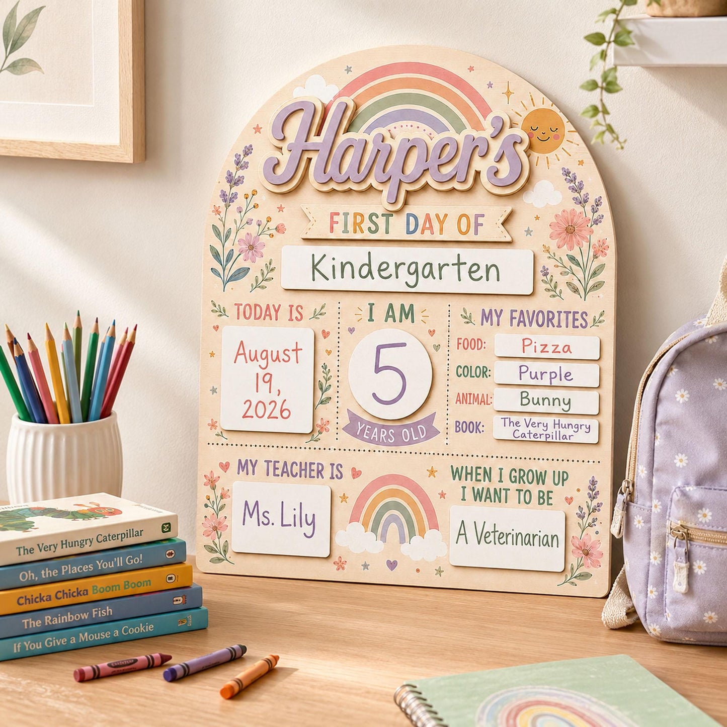Custom Boho Rainbow First Day of School Sign for Girls, Personalized Back to School Board, Editable School Photo Prop, Reusable Milestone - product image 7