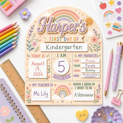 Custom Boho Rainbow First Day of School Sign for Girls, Personalized Back to School Board, Editable School Photo Prop, Reusable Milestone - product image 6