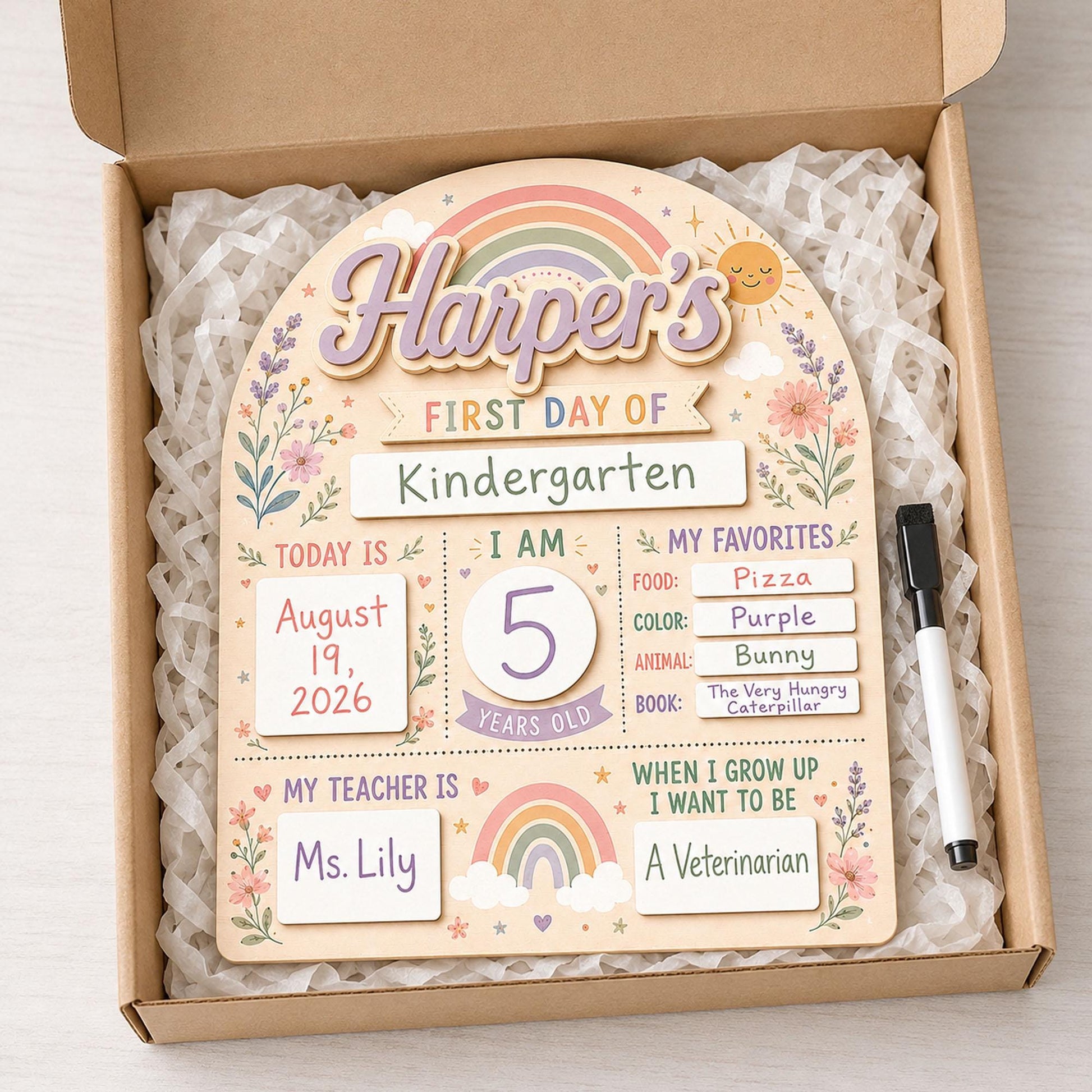 Custom Boho Rainbow First Day of School Sign for Girls, Personalized Back to School Board, Editable School Photo Prop, Reusable Milestone - product image 8