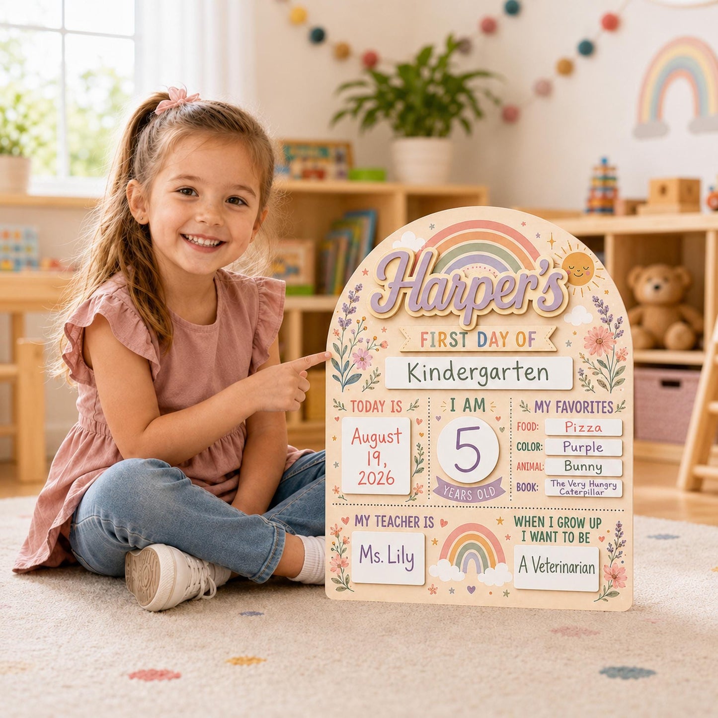 Custom Boho Rainbow First Day of School Sign for Girls, Personalized Back to School Board, Editable School Photo Prop, Reusable Milestone - product image 9