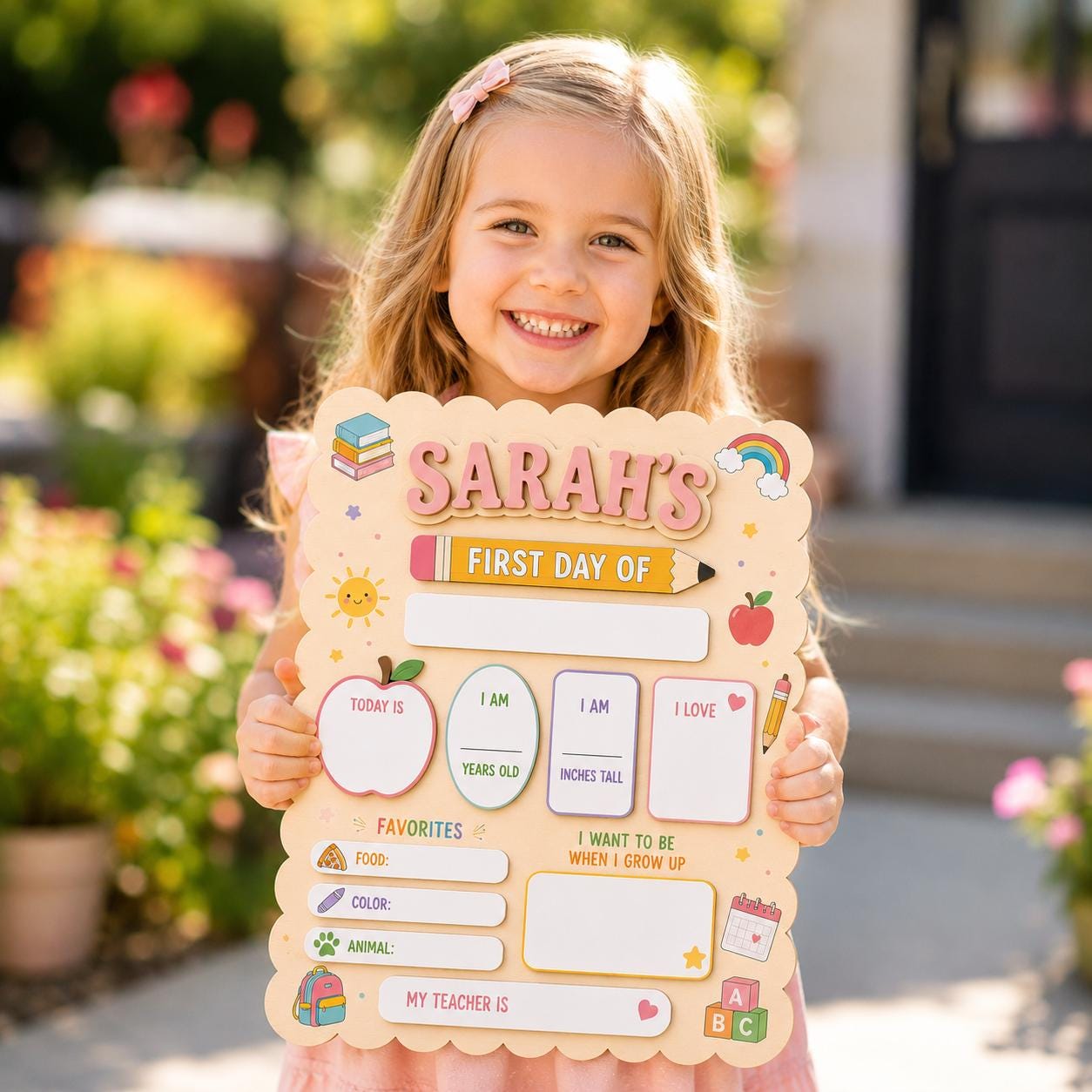 Personalized First Day of School Sign, Reusable School Board, Custom Back to School Sign, Dry Erase Milestone Board, 1st School Keepsake - product image 2
