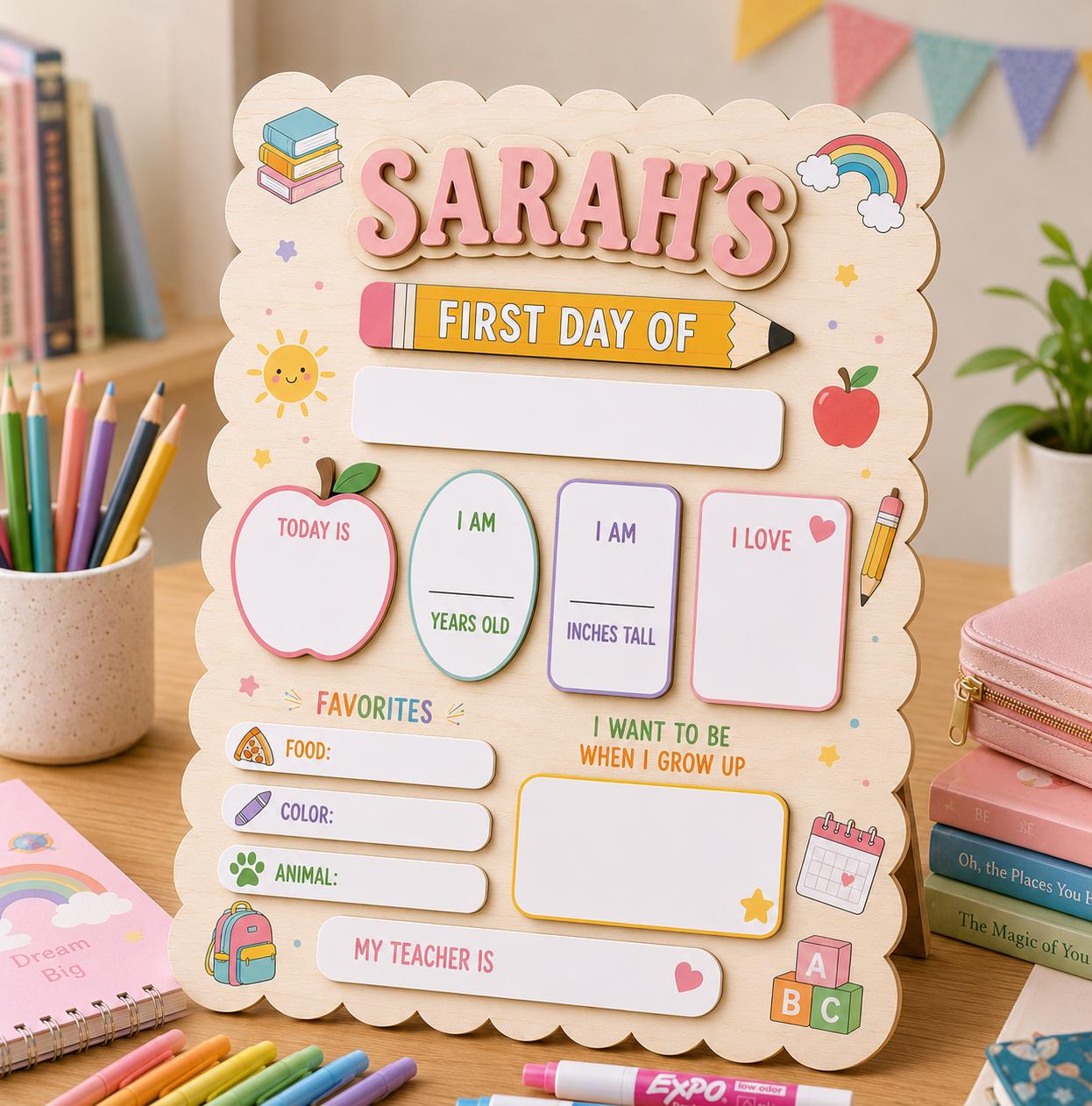 Personalized First Day of School Sign, Reusable School Board, Custom Back to School Sign, Dry Erase Milestone Board, 1st School Keepsake - product image 4
