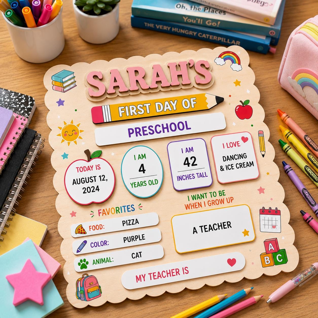 Personalized First Day of School Sign, Reusable School Board, Custom Back to School Sign, Dry Erase Milestone Board, 1st School Keepsake - main product image