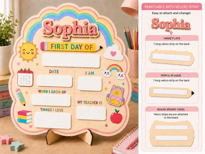 Personalized First Day of School Sign, Rainbow Back to School Board, Custom Name Milestone Sign, Preschool Kindergarten Photo Prop - product image 9