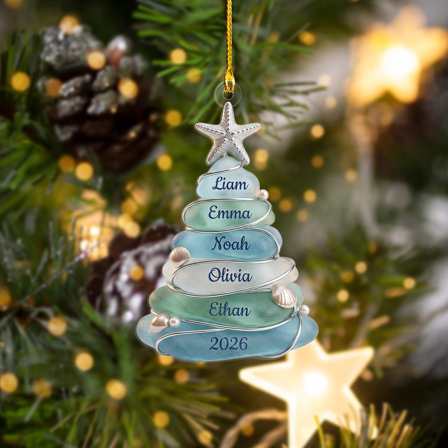 Custom Sea Glass Tree Ornament, Beach Family Christmas Decor, Personalized Coastal Keepsake, Grandkids Gift Up To 13 Names, 2026 Holiday - product image 13