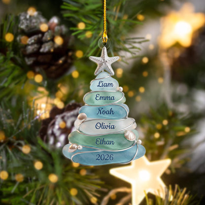 Custom Sea Glass Tree Ornament, Beach Family Christmas Decor, Personalized Coastal Keepsake, Grandkids Gift Up To 13 Names, 2026 Holiday - product image 13