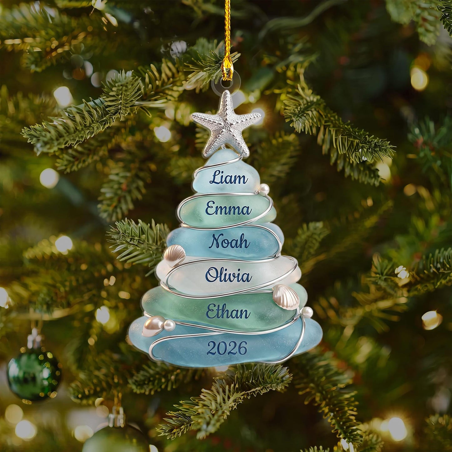 Custom Sea Glass Tree Ornament, Beach Family Christmas Decor, Personalized Coastal Keepsake, Grandkids Gift Up To 13 Names, 2026 Holiday - product image 8