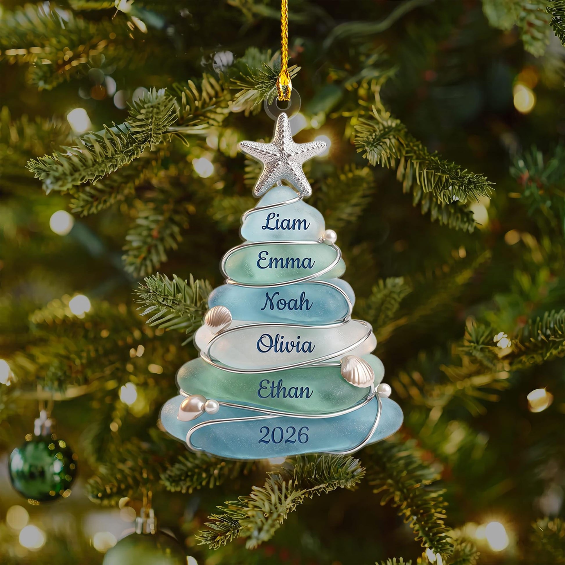 Custom Sea Glass Tree Ornament, Beach Family Christmas Decor, Personalized Coastal Keepsake, Grandkids Gift Up To 13 Names, 2026 Holiday - product image 8