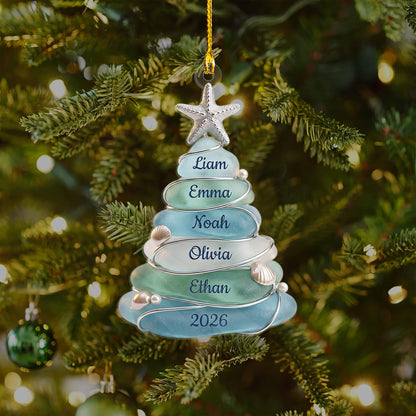 Custom Sea Glass Tree Ornament, Beach Family Christmas Decor, Personalized Coastal Keepsake, Grandkids Gift Up To 13 Names, 2026 Holiday - product image 8