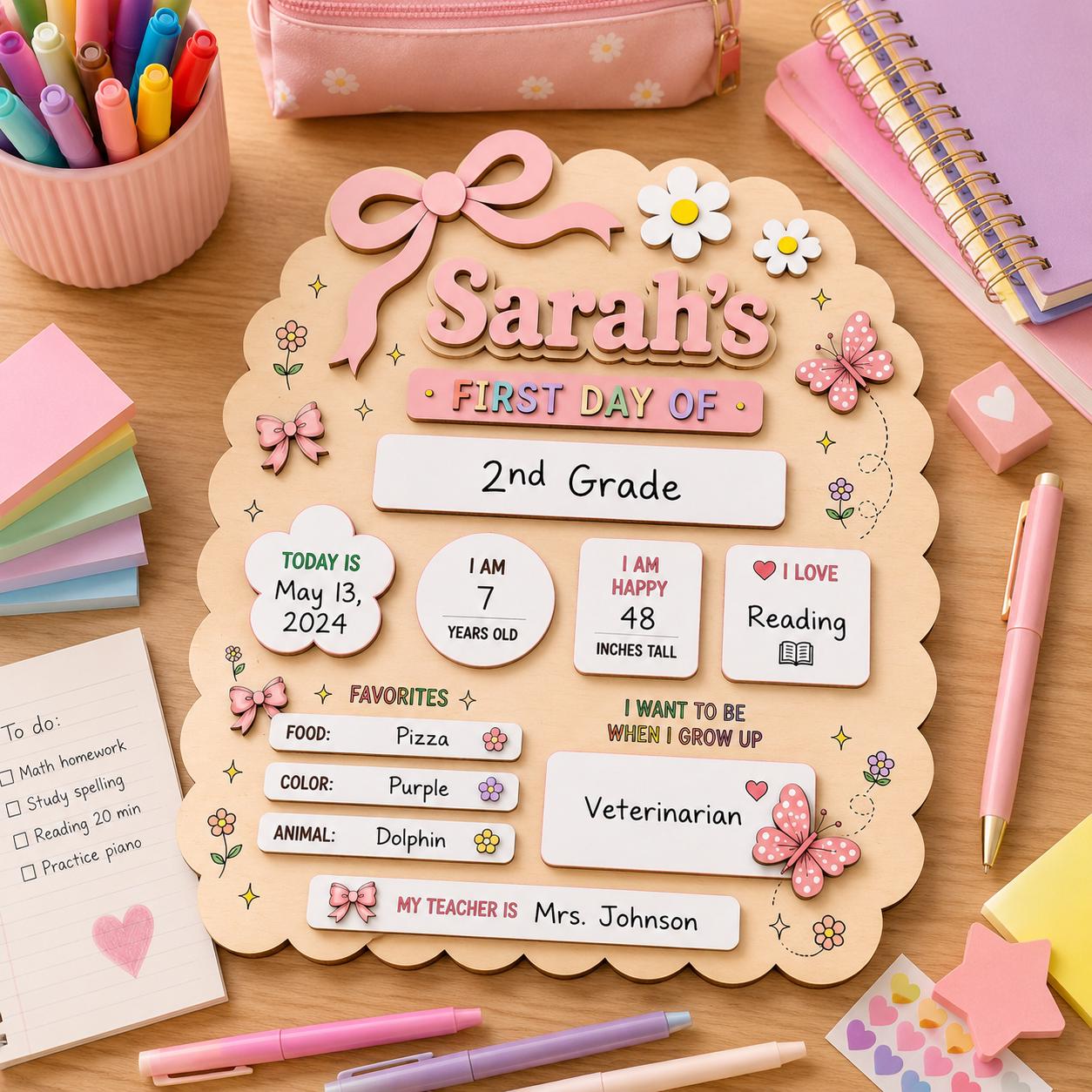 Personalized Interchangeable First & Last Day of School Sign, Butterfly School Milestone Board, Custom Wood Photo Prop, Back to School Board - product image 3
