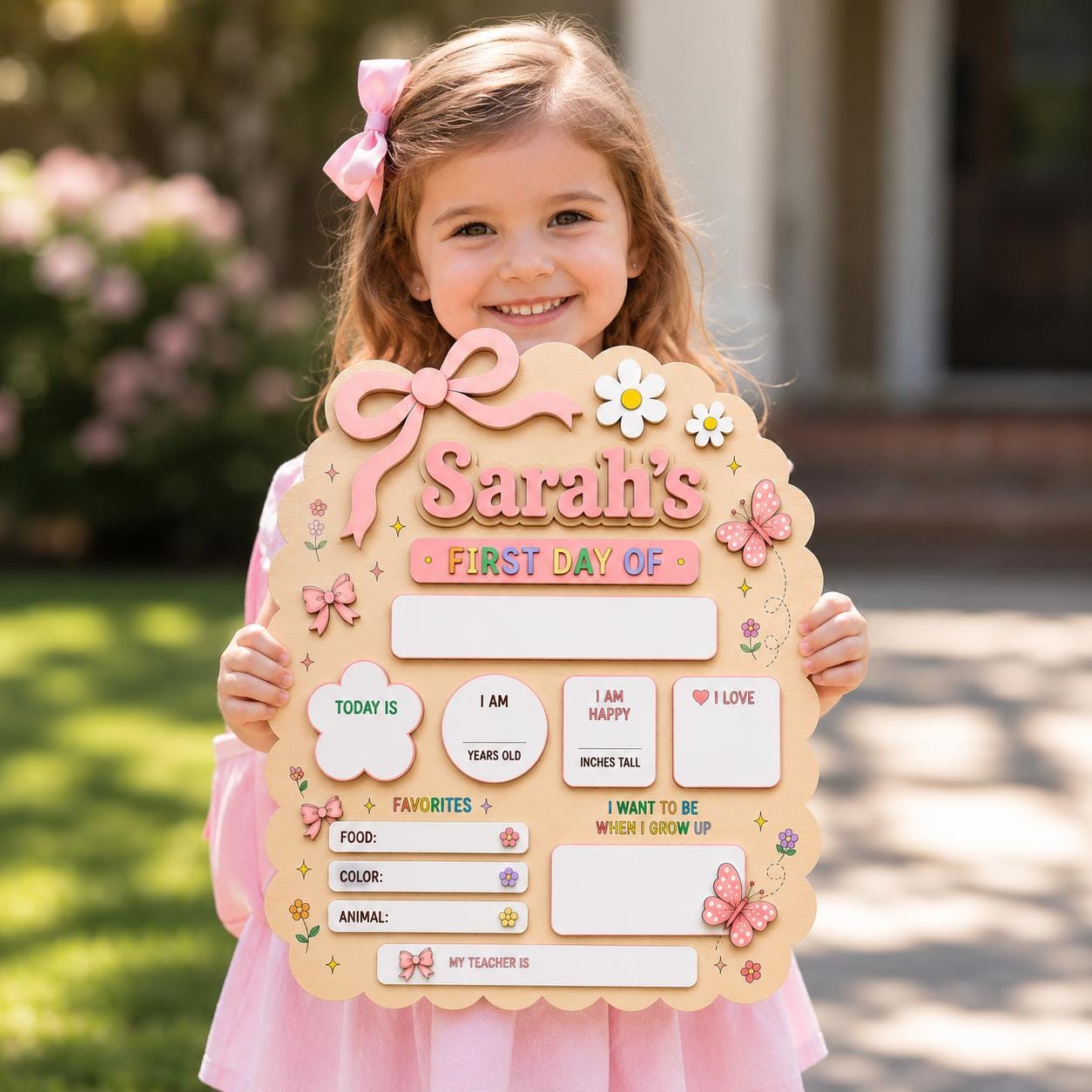 Personalized Interchangeable First & Last Day of School Sign, Butterfly School Milestone Board, Custom Wood Photo Prop, Back to School Board - product image 2