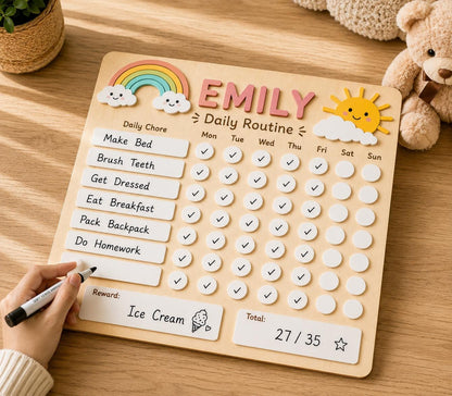 Personalized Chore Chart for Kid, Montessori Daily Routine Board, Dry Erase Reward Chart,Custom Name Responsibility Tracker, Kid Habit Chart - product image 3