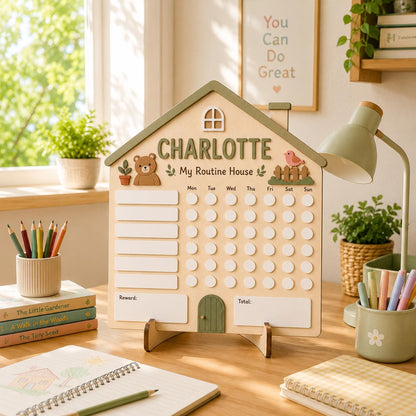 Personalized House Daily Routine Board | Montessori Chore Chart for Kids | Custom Name Habit Tracker | Reusable Task Board - product image 2