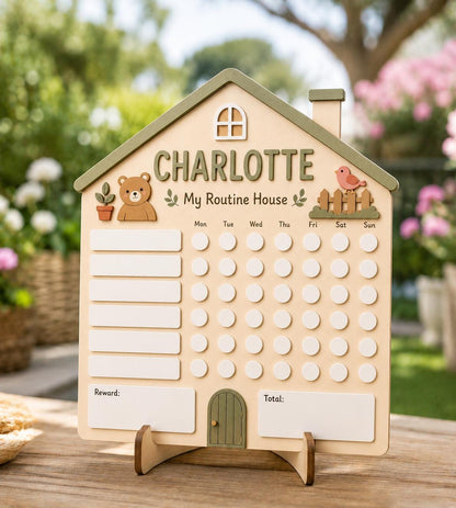 Personalized House Daily Routine Board | Montessori Chore Chart for Kids | Custom Name Habit Tracker | Reusable Task Board - main product image