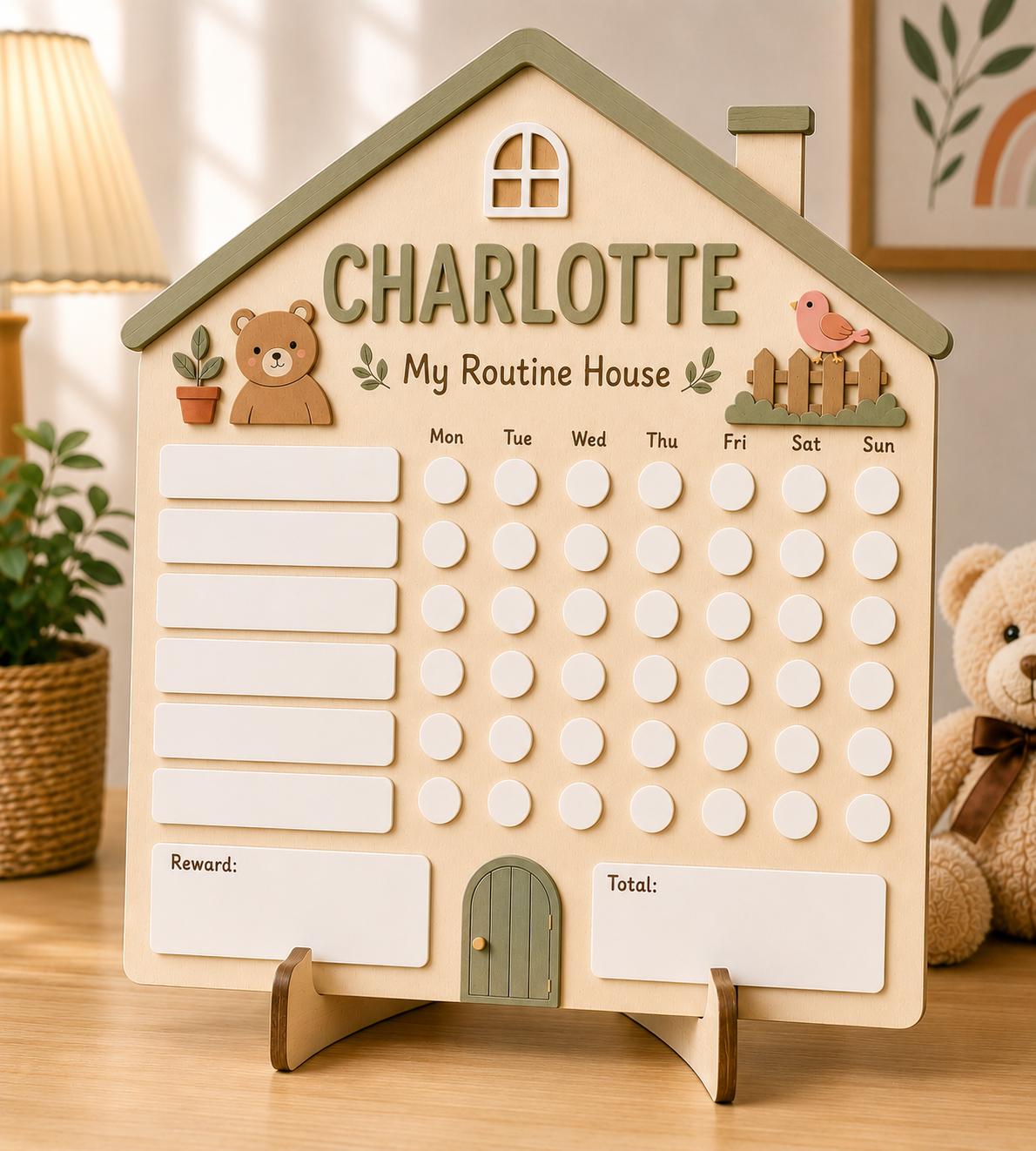 Personalized House Daily Routine Board | Montessori Chore Chart for Kids | Custom Name Habit Tracker | Reusable Task Board - product image 4