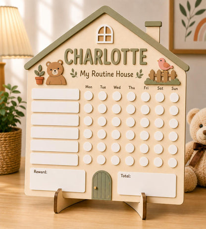 Personalized House Daily Routine Board | Montessori Chore Chart for Kids | Custom Name Habit Tracker | Reusable Task Board - product image 4