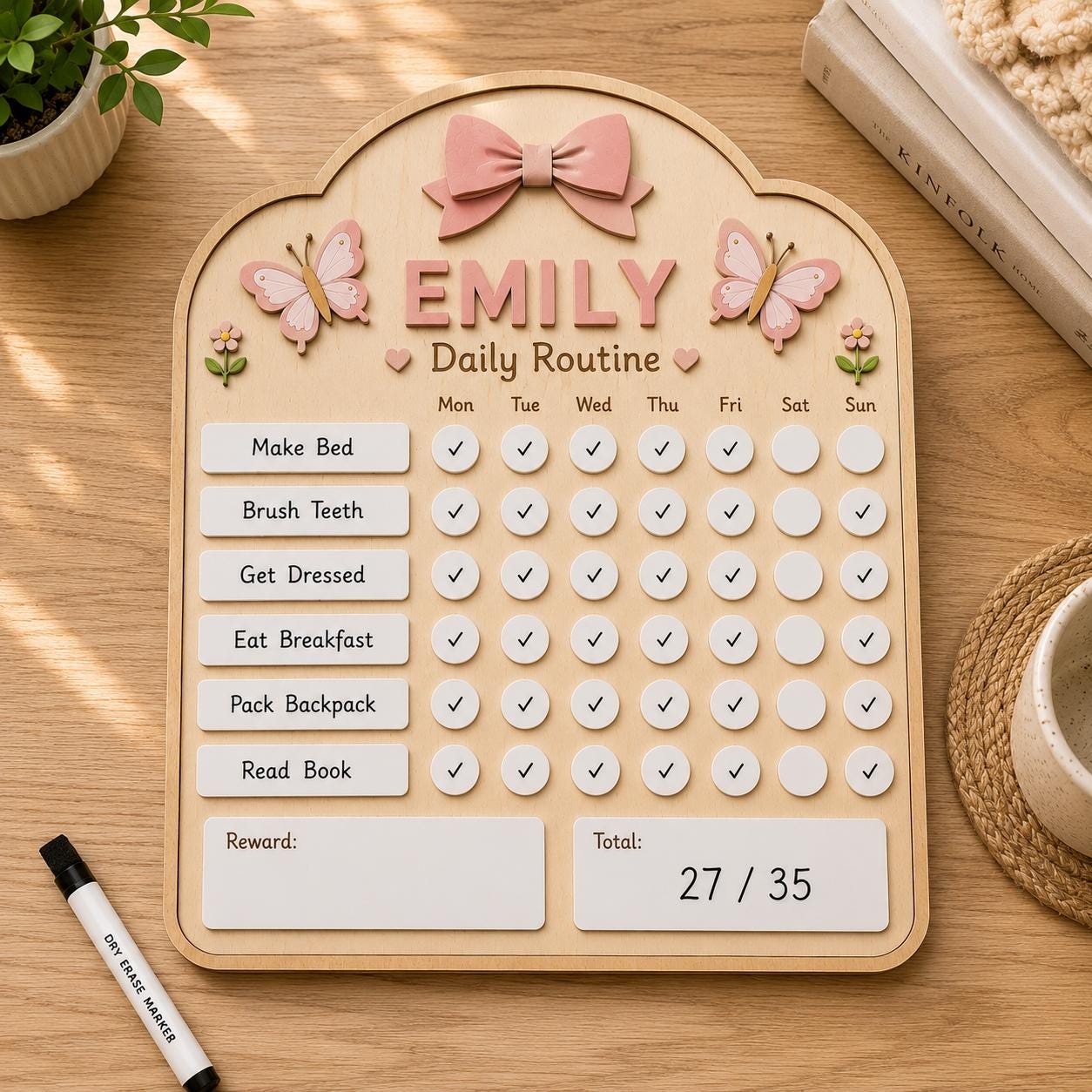 Personalized Daily Routine Board for Kids | Montessori Chore Chart | Custom Name Habit Tracker | Dry Erase Reward Board - product image 4