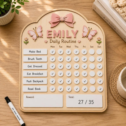 Personalized Daily Routine Board for Kids | Montessori Chore Chart | Custom Name Habit Tracker | Dry Erase Reward Board - product image 4