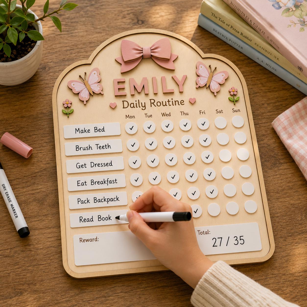Personalized Daily Routine Board for Kids | Montessori Chore Chart | Custom Name Habit Tracker | Dry Erase Reward Board - product image 3