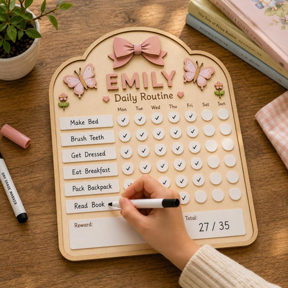 Personalized Daily Routine Board for Kids | Montessori Chore Chart | Custom Name Habit Tracker | Dry Erase Reward Board - product image 3