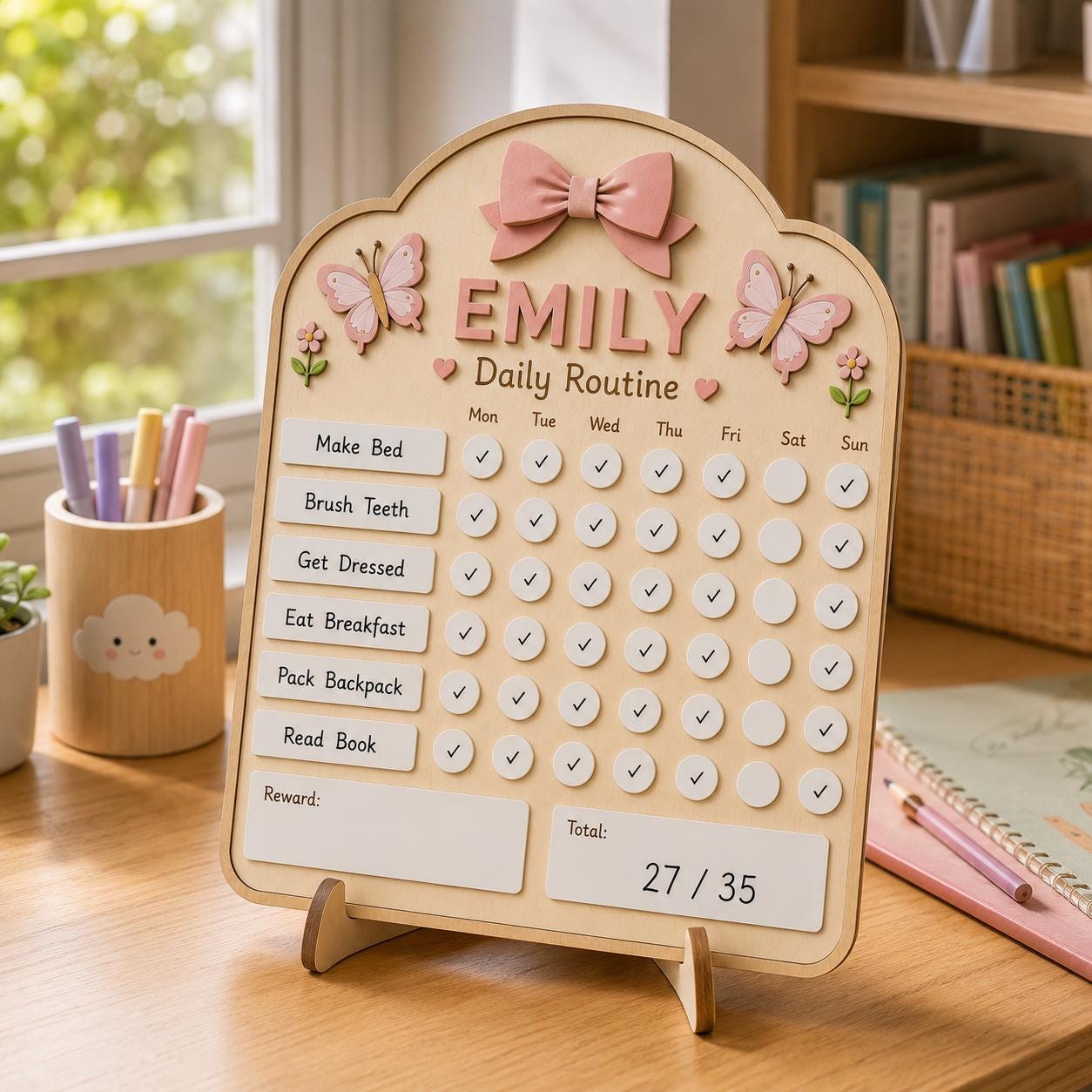 Personalized Daily Routine Board for Kids | Montessori Chore Chart | Custom Name Habit Tracker | Dry Erase Reward Board - main product image