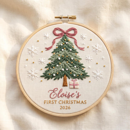 Baby First Christmas Ornament Personalized, Hand Embroidered Christmas Tree Hoop with Name and Year, Baby Girl Keepsake Gift 2026 - main product image