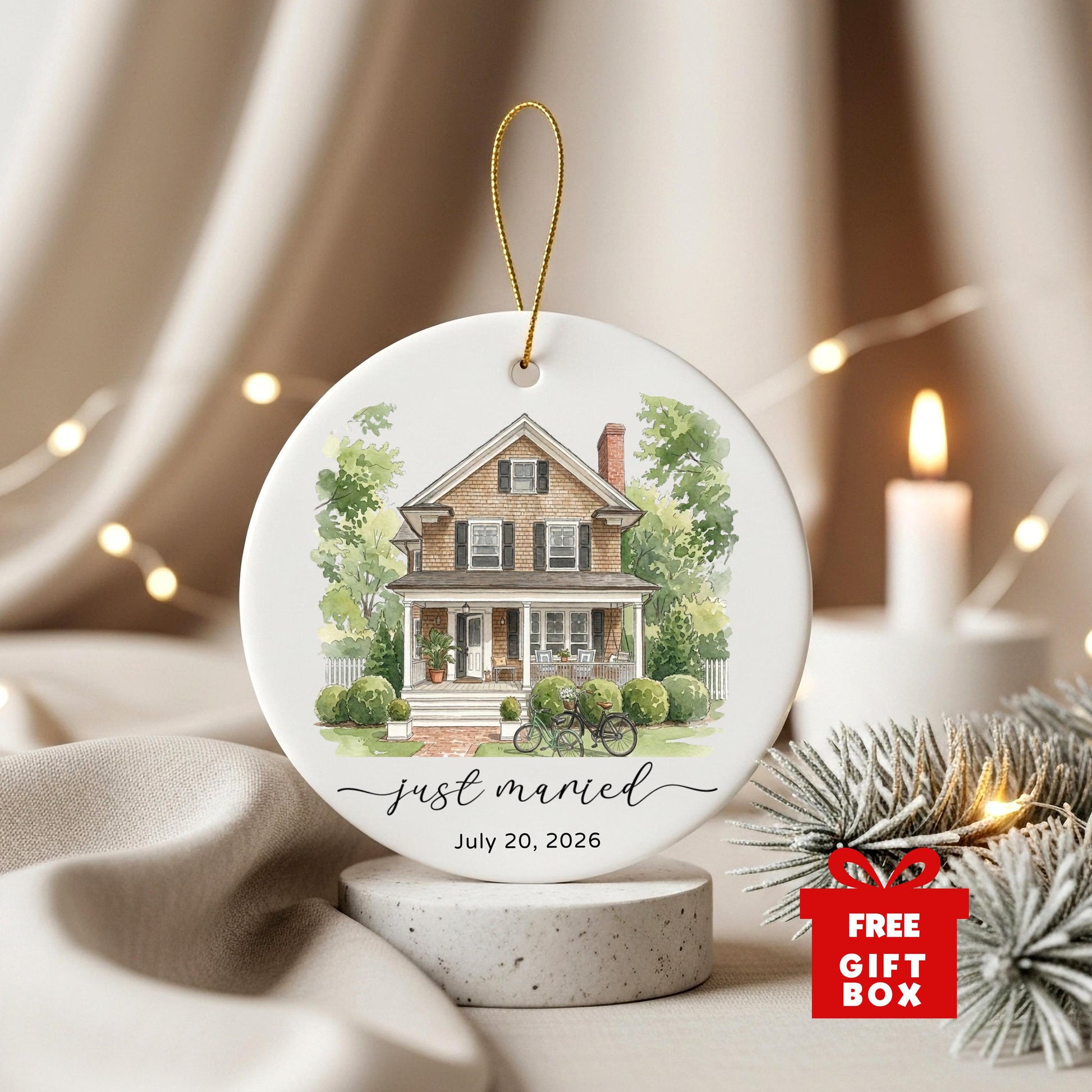 Custom Watercolor New Home Ornament l Personalized House Address Keepsake l Newly Wed Gift - product image 2