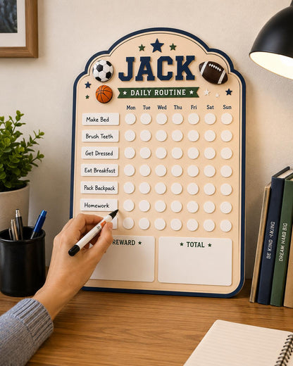 Personalized Sports Chore Chart for Kids | Dry Erase Routine Board | Custom Reward Chart | Wooden Daily Responsibility Tracker - product image 4