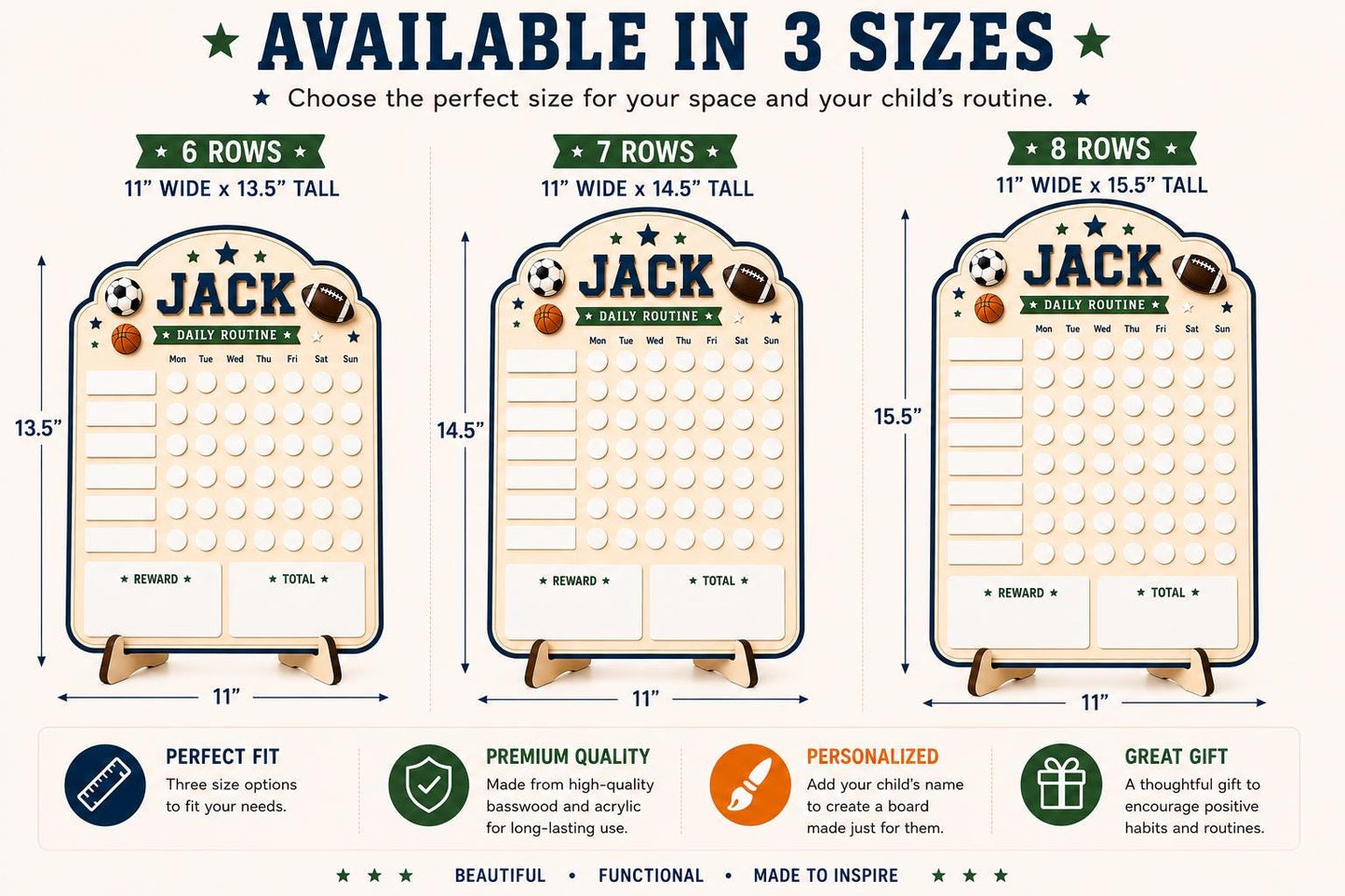 Personalized Sports Chore Chart for Kids | Dry Erase Routine Board | Custom Reward Chart | Wooden Daily Responsibility Tracker - product image 6