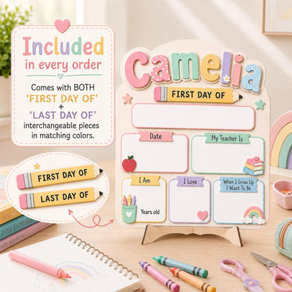 Personalised Pastel Rainbow First Day School Board: Reusable Back to School Wooden Acrylic Sign - product image 7