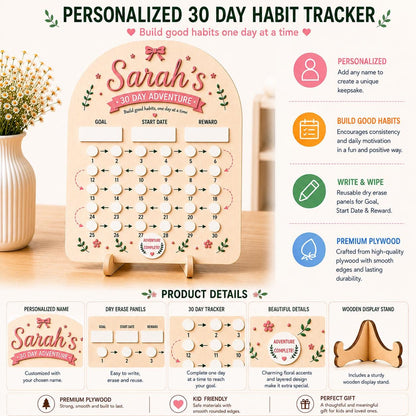 Personalized 30 Day Habit Tracker | Custom Kids Reward Chart | Dry Erase Routine Board | Chore Chart for Kids | Motivation Goal Tracker Gift - product image 5