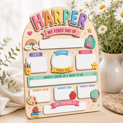 Personalized First Day of School Sign, Custom Rainbow Kids Last Day School Milestone Board, Back to School Photo Prop - product image 4