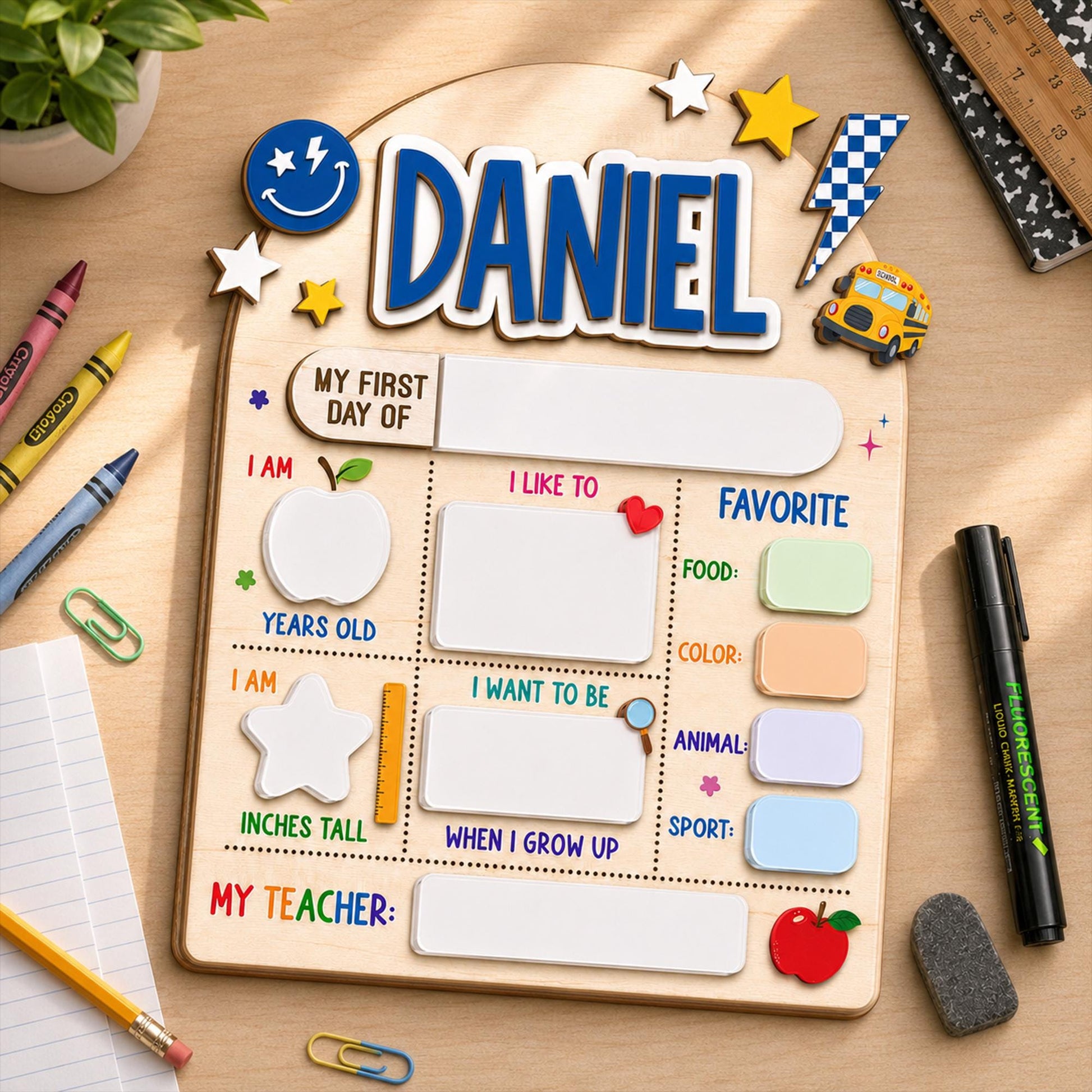 Custom First Day of School Sign, First and Last Day School Board, Preschool Kindergarten Photo Prop, Reusable Dry Erase Back to School Sign - product image 2