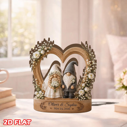 Personalized Wedding Gnome Wooden Sign, Custom Couple Name Figurine, Rustic Heart Table Decor, Anniversary Keepsake Gift Idea, GIFT 2026 - product image 3